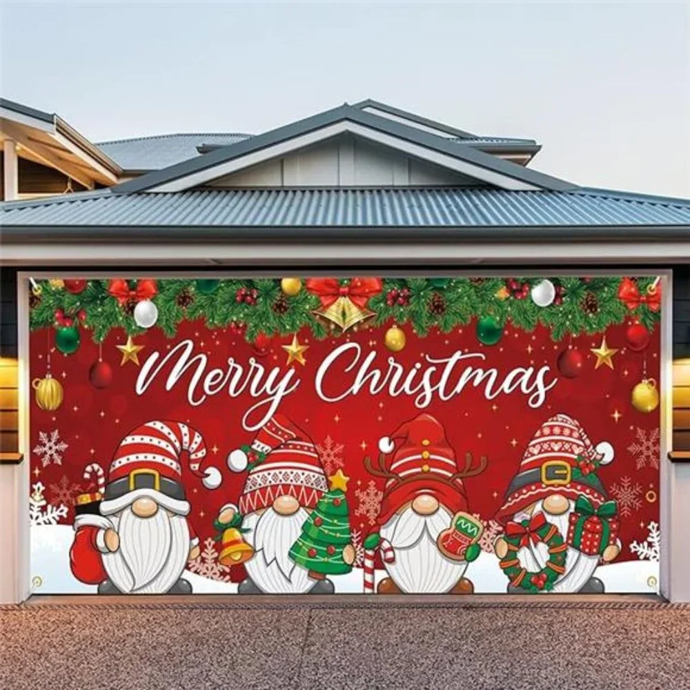 7 x 16 ft Christmas Garage Door Cover, 2025 Holiday Decorations for Double